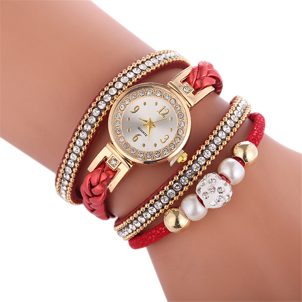Diamonds Round Watch Style Braided Bracelet for Women