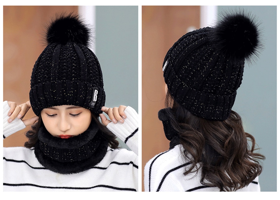 Girls Winter Knitted Beanies Hat Set