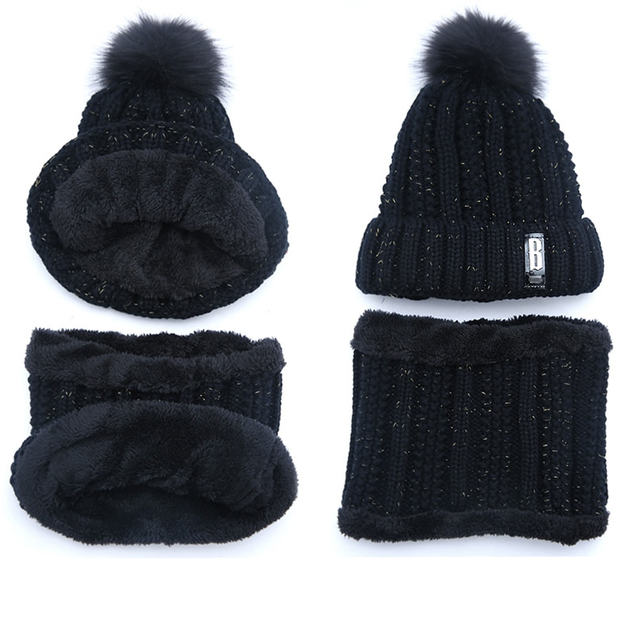 Girls Winter Knitted Beanies Hat Set