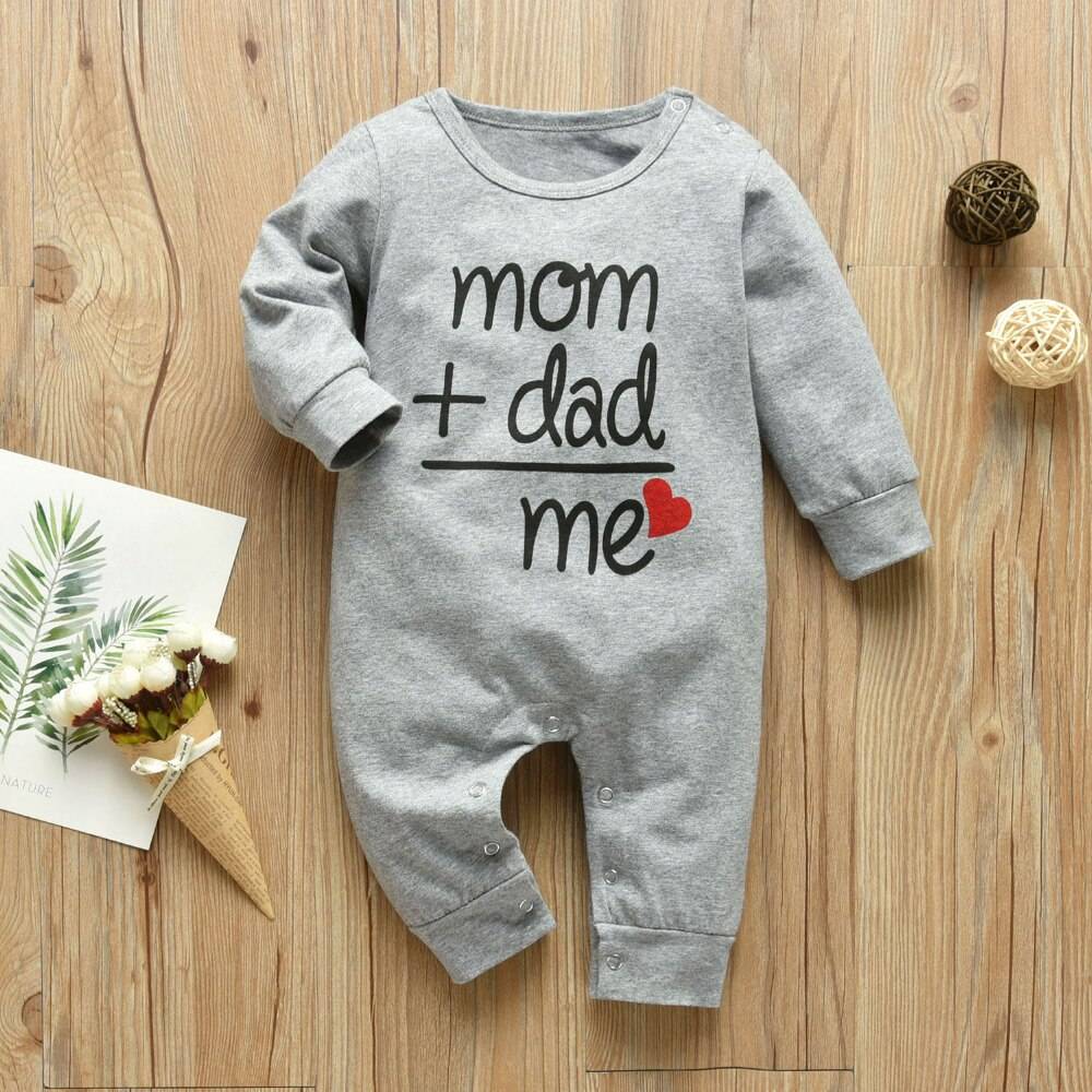 Mom+Dad=Me Baby's Gray Cotton Romper