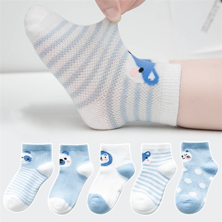 Baby's Animal Print Pastel Color Socks 5 Pairs Set