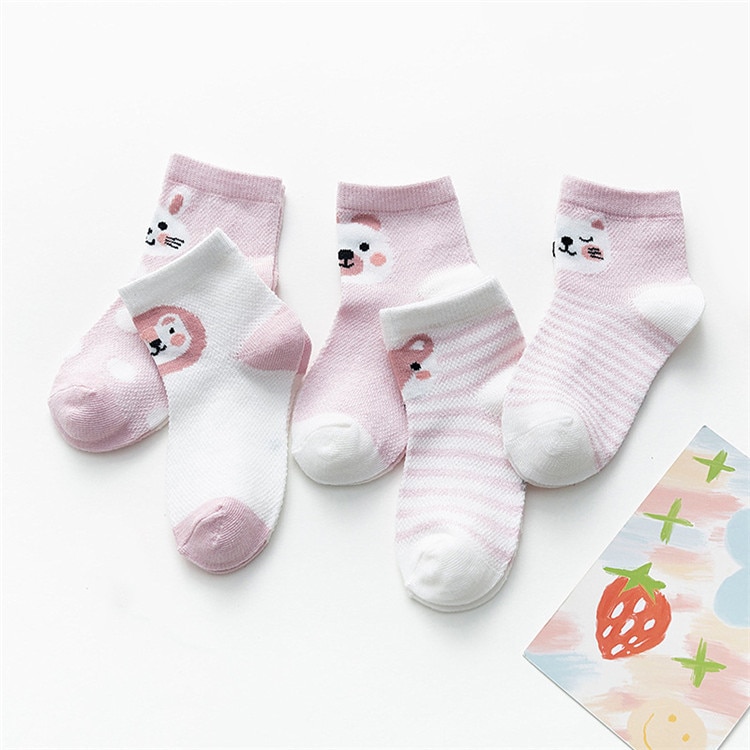 Baby's Animal Print Pastel Color Socks 5 Pairs Set
