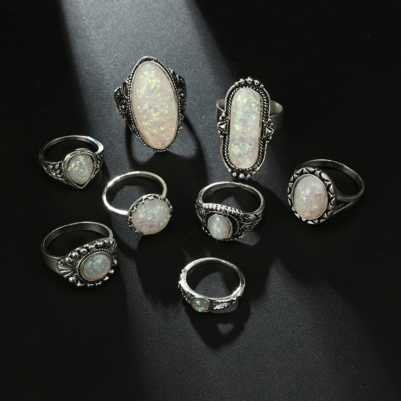 Vintage Antique Silver Ring Set 8 Pcs