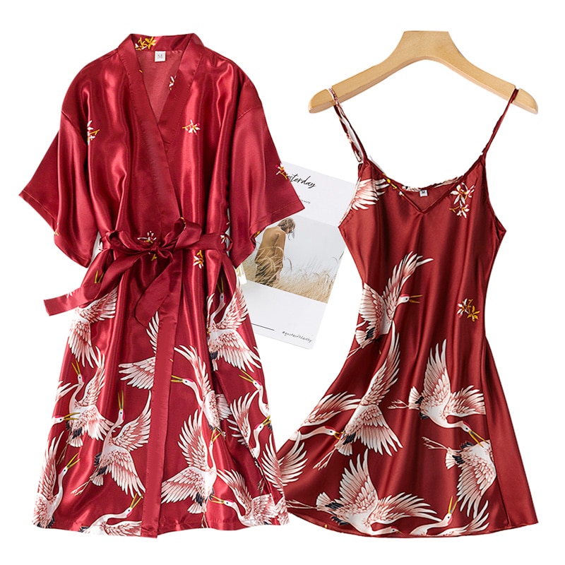 Women's Rayon Lace Trim Bathrobe with Night Dress Set
