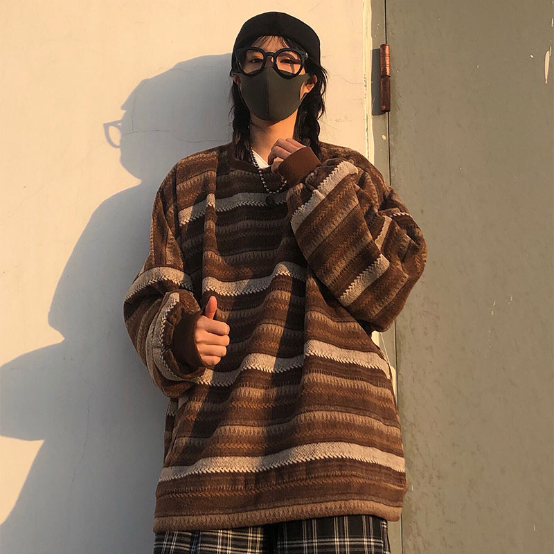 Pullovers Women Men Oversize Sweater Winter  Warm Hip Pop Ulzzang BF Unisex Casual Striped Knit Young Girls Fashion Retro Daily