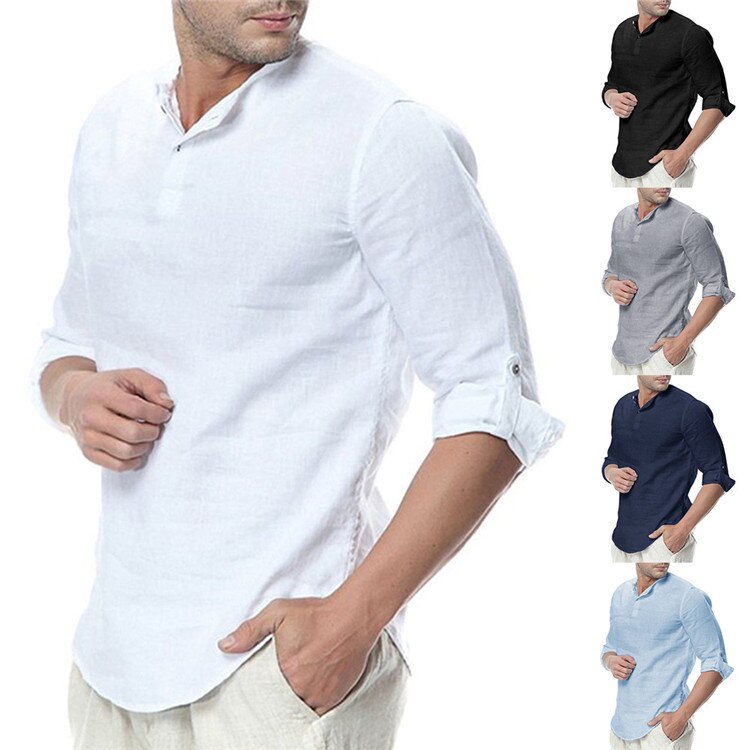 Breathable Long Sleeved Linen Shirt for Men