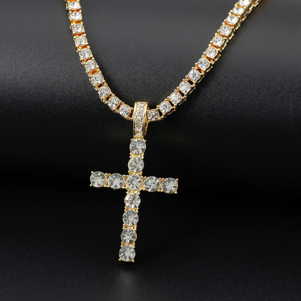 jewelry 2020 Silver color Cross pendant chain for men Tennis chain with cross Pendant necklace chain on the neck women wholesale
