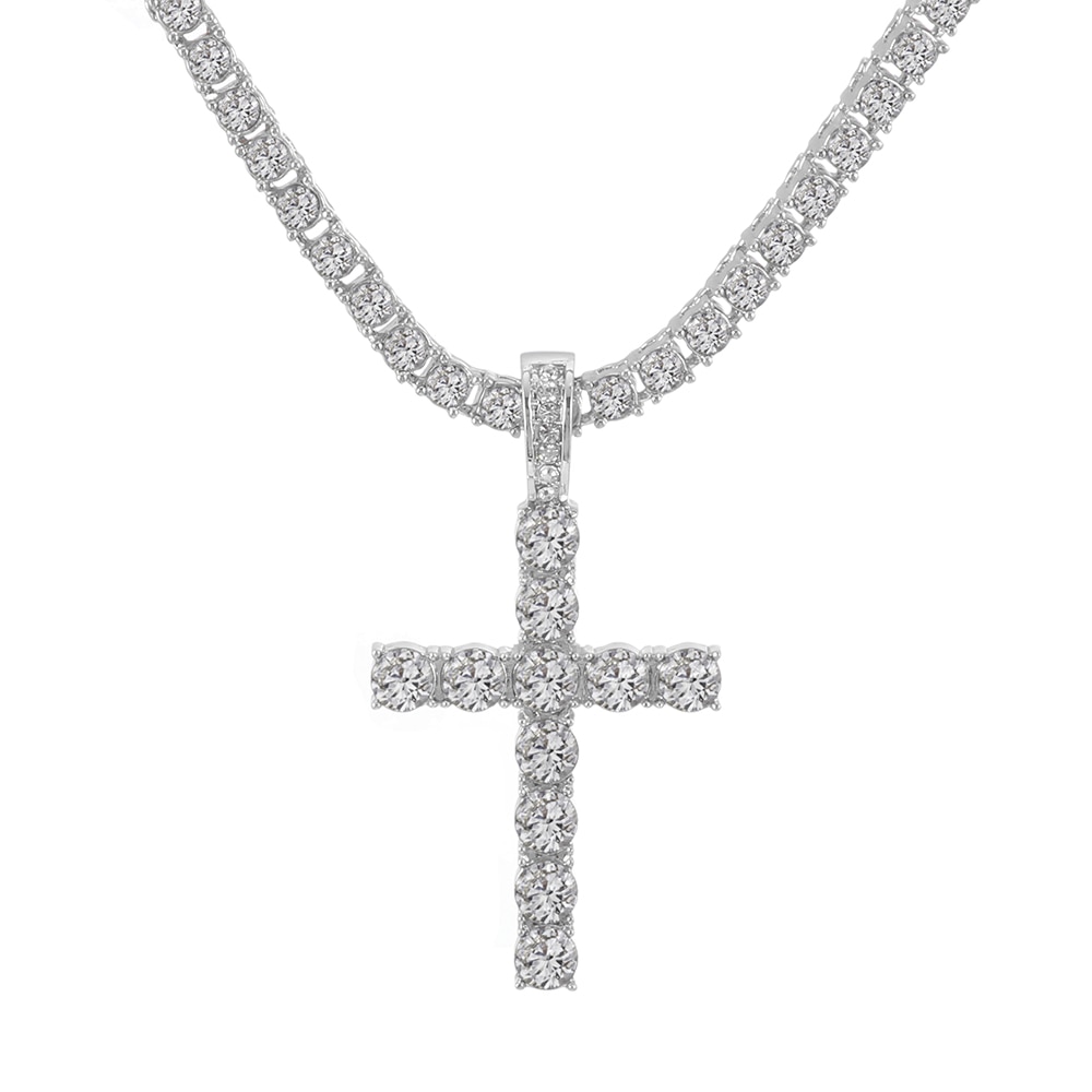 jewelry 2020 Silver color Cross pendant chain for men Tennis chain with cross Pendant necklace chain on the neck women wholesale