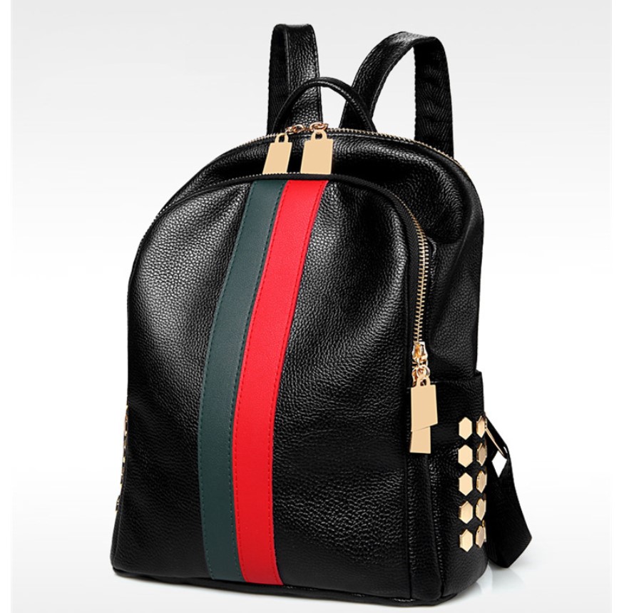 Women's Striped Eco-Leather Backpack