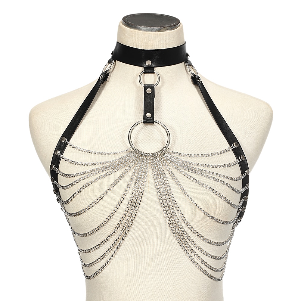 Goth Leather Body Harness Chain