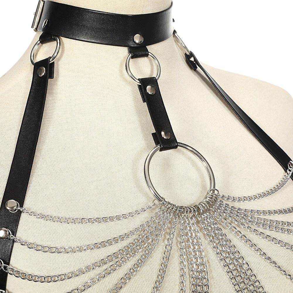 Goth Leather Body Harness Chain