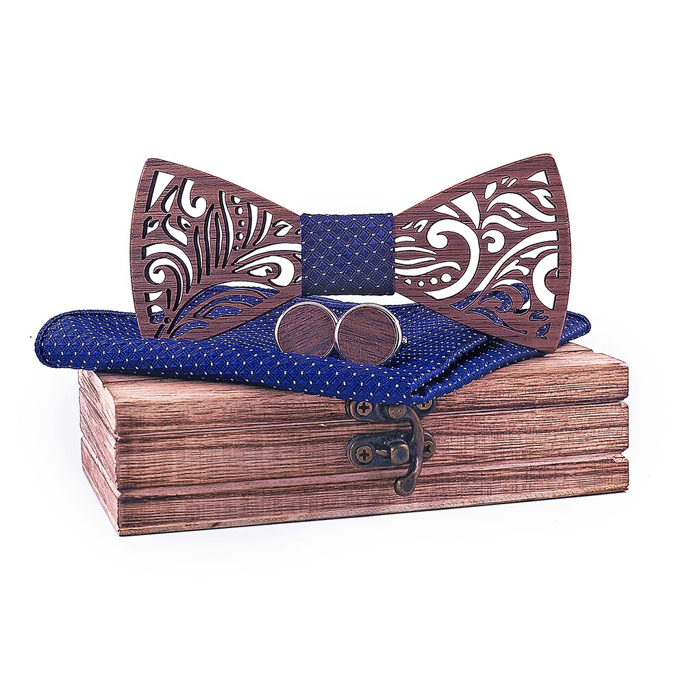 Carved Wooden Bow Tie with Cufflinks