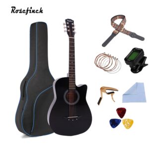 38/41 Inch Acoustic Guitar Basswood 6 Strings Folk Guitar with Bag Pick Capo Tunner Wooden for Beginners with Guitar Accessories