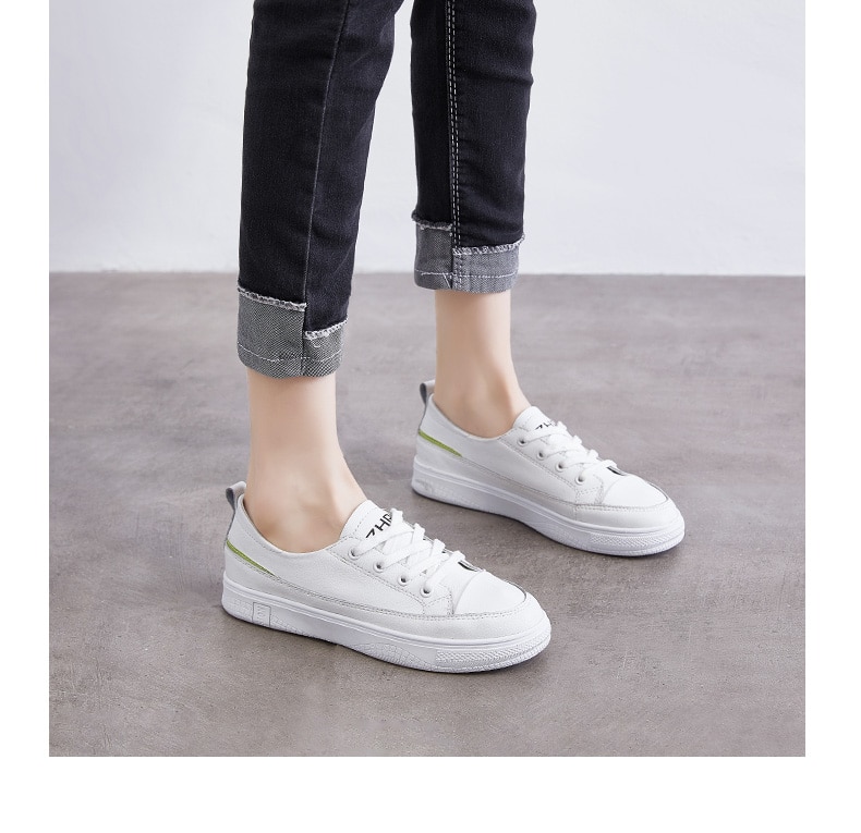 2021 White Sneakers Women Genuine Leather Fashion Women's Vulcanize Flats Shoes Casual Walking Shoes