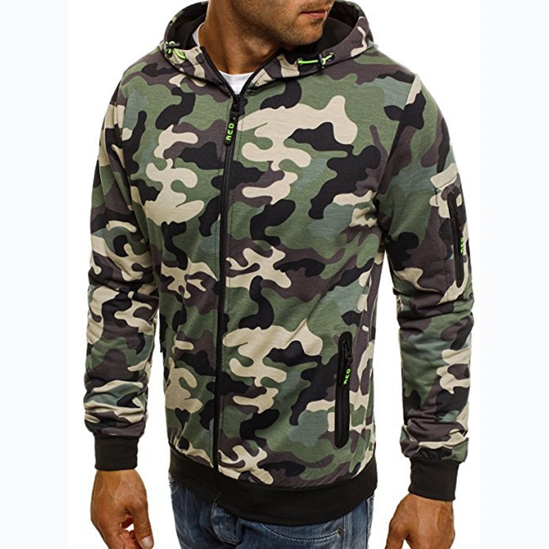 Covrlge Men's Zipper Hoodie 2019 New Autumn Camouflage Sweatshirts Hoody Casual Fashion Solid Streetwear Homme Hoodies MWW169