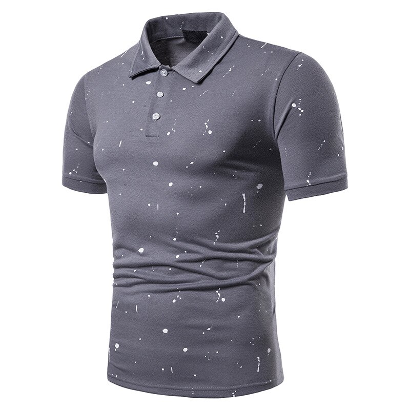 Covrlge New Simple Men Shirt Pure Color Paint Dot Decoration Lapel Casual Short Sleeve Poloshirt Short Sleeve Tee Tops MTP148