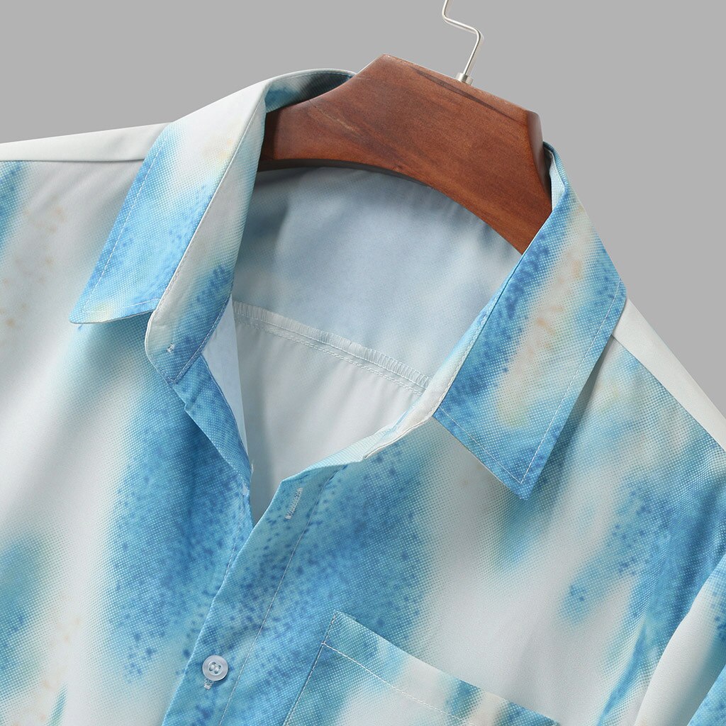 Covrlge Summer British Shirt Men's Tie-dye Printed Sky Short-sleeved Loose Lapel Casual Men's Shirt Lapel Clothes MCS147
