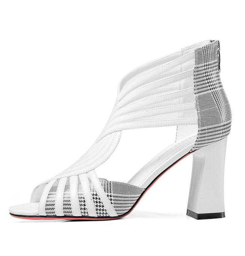 2020 NEW Gladiator Shoes Woman High Heeled Sandals Women Summer Heels Square Heel Peep Toe Wild Joker Back Zip Red Black White