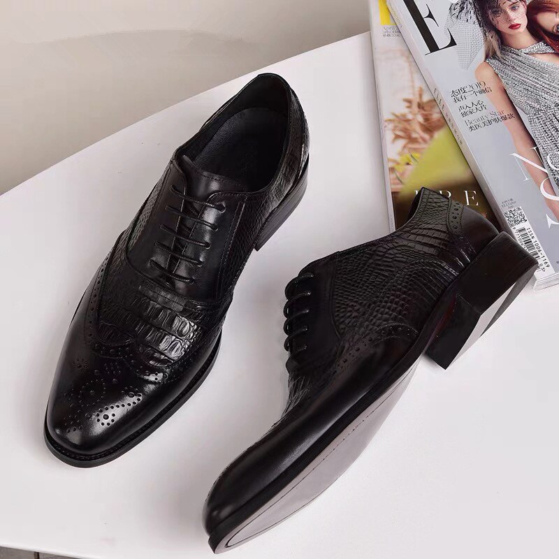 New Crocodile Vintage Fashion Men Shoes Formal Dress Casual Leather Shoes Business Wedding Loafers Designer Brogue Office Shoes
