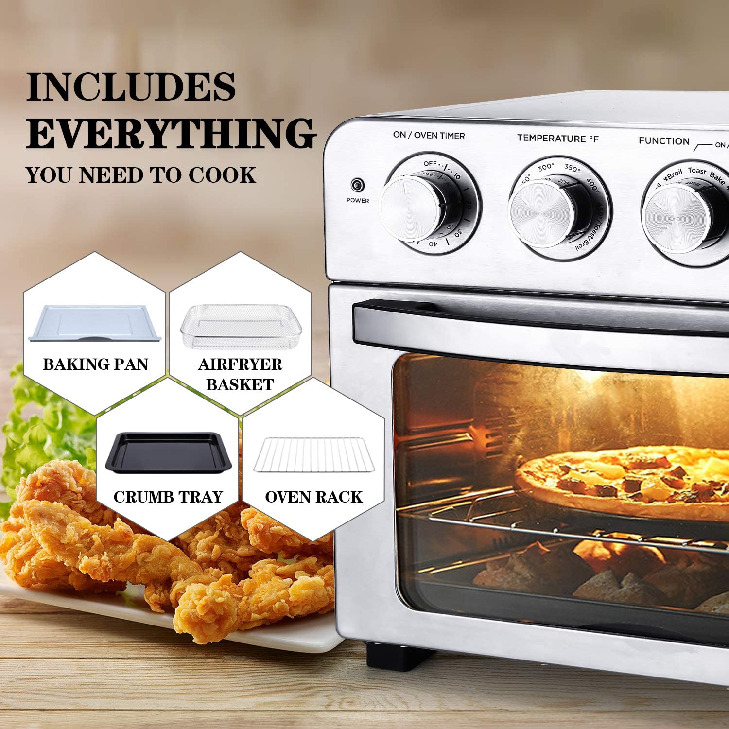 Air Fryer Toaster Oven,24QT Convection Airfryer Countertop Oven,   Fry Oil-Free, Cooking Accessories Included