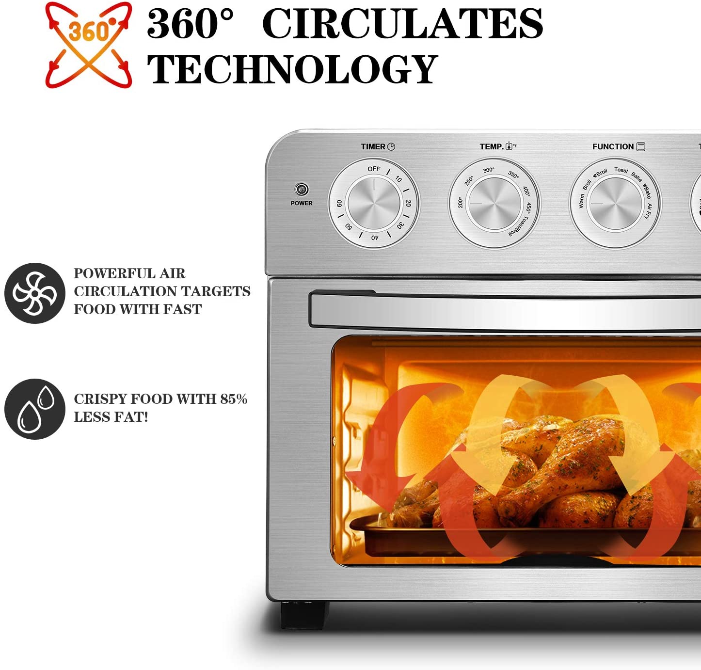 Air Fryer Toaster Oven,24QT Convection Airfryer Countertop Oven,   Fry Oil-Free, Cooking Accessories Included