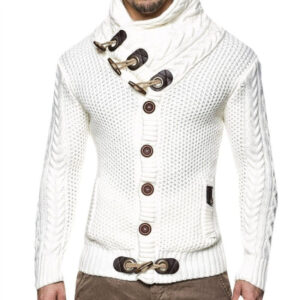Autumn and Winter Models High Collar Cardigan Sweater Men New Men's Plus Velvet Thick White Sweater Coat Personality Retro