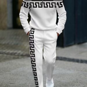 [2-Pack Polyester Sports Suit] 2-Pack | High-Quality Polyester Men's Long-Sleeved Sports Suit | 3D Printed Pattern | Wrinkle-Resistant & Easy Care | Half-Open Collar Top | European & American Style | Fitness & Outdoor Casual