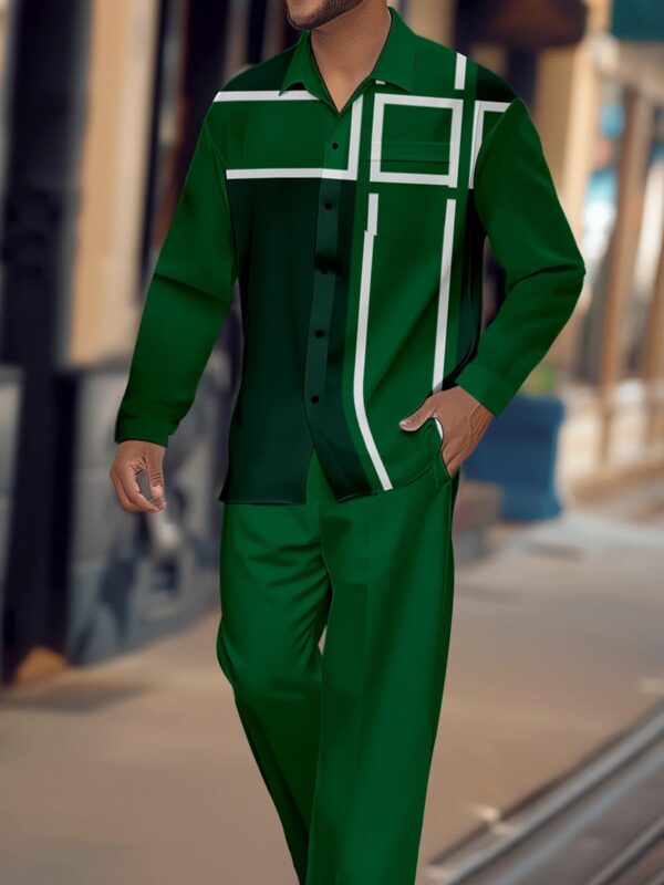 Christmas Tree Green European And American Men's Casual Long-Sleeved Shirt And Trouser Set, Patterned Shirt, Lapel Buttons, Breathable And Comfortable to Wear in All Seasons, Back-To-School Season Men's Gifts Are Essential for Anniversaries, Casual O - Image 3