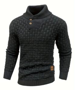 Men's Casual Waffle Pattern High Stretch Sweater, Chic Mature Pullover Sweater For Fall Winter