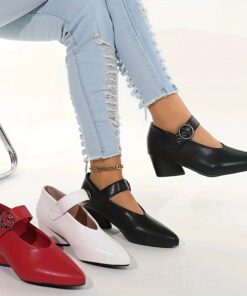 2023 Summer New Style Solid Color Versatile Sexy High Heels Women'S Buckle Soft Pointed Thick-Heeled Fashionable Ladies' Shoes