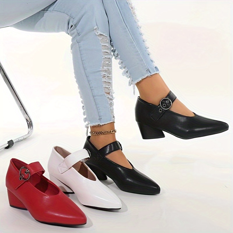 2023 Summer New Style Solid Color Versatile Sexy High Heels Women'S Buckle Soft Pointed Thick-Heeled Fashionable Ladies' Shoes