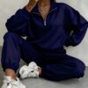 Half-Zip 2pcs Tracksuit Set - 2025 Trendy Oversized Athletic Sweatshirt & Jogger Pants, Comfy Post-Workout Lounge Wear, Friday Gym Activewear, Casual Daily Sportswear Matching Outfit, Stretchy Suit
