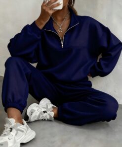 Half-Zip 2pcs Tracksuit Set - 2025 Trendy Oversized Athletic Sweatshirt & Jogger Pants, Comfy Post-Workout Lounge Wear, Friday Gym Activewear, Casual Daily Sportswear Matching Outfit, Stretchy Suit