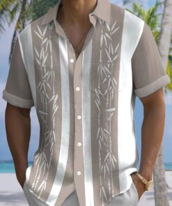 Hawaiian Color Block Print Men's Button-Up Pocket Short Sleeve Shirt