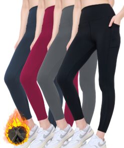 Women'S High-Waisted Winter Warm Yoga Leggings with Thick Fleece - Tummy Control Workout Pants, Full-Length High-Stretch Fabric & Side Pockets, Multi-Color Options (Navy, Burgundy, Grey, ) for Gym, Training, Yoga - Cold Weather Activewear