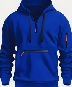 Winter Men's Casual Zipper Hoodie with Kangaroo Pocket - Thick and Warm Polyester for Autumn and Winter, Super Large Hoodie