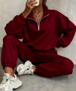 Women's Thermal Workout Set - Winter Gym Pants & Sweater Combo with -filled Lining, Loose-Fit Running Tracksuit, Elastic Waistband & Full-Zipper Compatible for Outdoor Training, Yoga, Casual Outdoors - Warm Athletic Lounge Suit (Autumn/Winter), Yoga