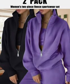 2 Sets Of Women's Two-piece Sweatshirt Set - Comfortable Brown Zipper Hoodie And Matching Pants, Casual Street Style for Autumn And Winter, Comfortable Clothing | Casual Street Style | Zipper Hoodie, Local Pants Women's Winter Set, Cozy Winter Outfit