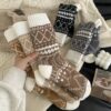 5-Pack Women's Thermal Winter Socks - Ethnic Rhombus & Cable--Like Pattern Mid-Calf Warm Socks, Soft Cozy Multi-Color (Beige/Brown/White/Gray/Black) for Outdoor Cold Weather,, Skiing, Snow - Machine Washable