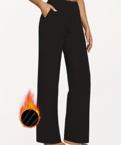 Women'S High-Waisted Thickened Tummy Control Straight Leg Pants - Winter Warmth, Seamless Breathable Design with Pockets, Machine Washable Solid Color Trousers for Commuting, Office & Casual Attire, Elegant Comfortable Versatile Long Pants for Fall/