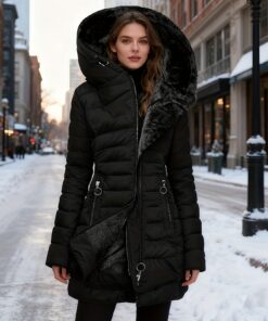 Women'S Warm Slim Fit Hooded Coat | Mid-Length Long Sleeve, Solid Color, Regular Fit, Slight Stretch Fabric, No, Slit Hem - RICHMARIA