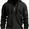 Men's Autumn Winter Zip-Up Hoodie - Black Outdoor Casual Pullover with Front Zipper, Ribbed Cuffs & Hem, Machine Washable Regular Fit Sweatshirt, Autumn Winter Apparel | Minimalist Hoodie | Functional Pockets, Sweater Hoodie