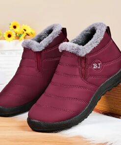 Women'S Simple Letter Print Snow Boots, Casual Slip-on Plush Lined Boots, Non-slip And Durable Comfortable Winter Ankle Boots