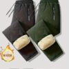 2pcs Set Men'S & Women'S Winter Thermal Jogging Sweatpants with Full-Zip Closure, Soft & Zippered Pockets - Heavy-Duty Durable Fabric, Full-Length Zipper, Regular Fit for Gym, Outdoor, Travel, Workwear - Unisex Couple Matching Outfits (Green/
