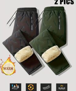 2pcs Set Men'S & Women'S Winter Thermal Jogging Sweatpants with Full-Zip Closure, Soft & Zippered Pockets - Heavy-Duty Durable Fabric, Full-Length Zipper, Regular Fit for Gym, Outdoor, Travel, Workwear - Unisex Couple Matching Outfits (Green/