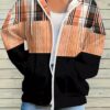 UUE Women's Color-Block Plaid Print Zip-Up Hoodie- Full-Zip Front, All-Season Casual Sweatshirt for Fall/Winter, Trendy Outerwear
