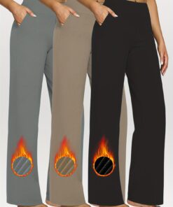 3pcs Autumn And Winter Women's Casual Straight-leg Pants, Women's Long Pants with Pockets And Elastic Belly Control, Winter Women's Yoga Sport Pants, Halloween Women's Warm Casual Pants, Local Warehouse Delivery, Casual Wear, Straightleg Design