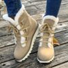 Women'S Thickened Fleece-Lined Snow Boots - Mid-Calf Winter Boots with Lace-Up Closure, Round Toe & Arch Support, Warm Winter Shoes for Cold Weather