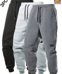 3pcs Men'S Joggers with Elastic Waistband & Drawstring - Casual Solid Color Sweatpants, Regular Fit, Knee-Length, Comfortable for Fall/Winter, Jogging Pants, Jogging P, Everyday Sweatpants, Durable Sweatpants, Winter Joggers, Classic Joggers, Joggers