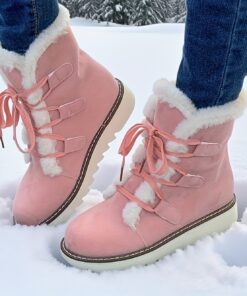 Women's Plush Winter Boots with Thick Heel & Round Toe - Soft Pink & Multi-Color Options, Faux Fur Lining & PU Cover-like Upper, Lace-Up Ankle Boots with Arch for Snow, Ice, and Casual Winter Wear - Warm & Stylish Cold-Weather Shoes, Boots For Women, Winter Boots For Women, Bottes Hiver Femme, Fall Boots For Women, Ankle Boots For Women, Bottes Femme, Women Winter Boots, Boots Women, Boots For Women Winter, Bottes Hiver